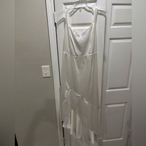 JM Studio White satin asymmetrical party dress